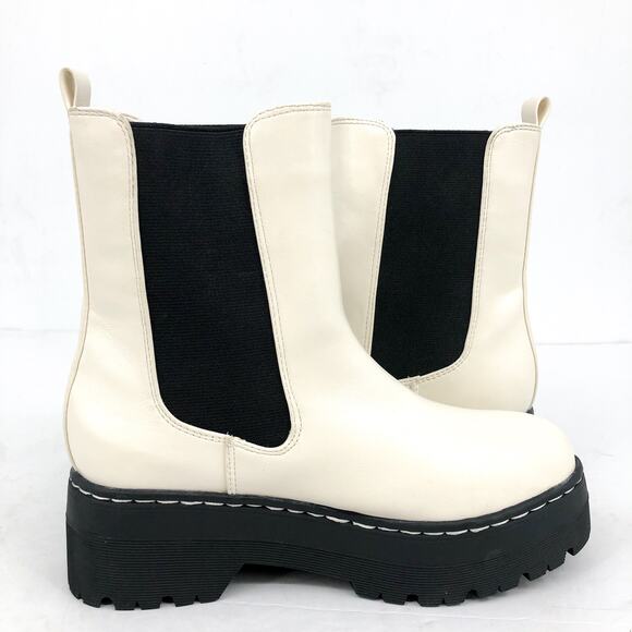 MIA Womens Cayden Chelsea Boot US 6 White Vegan Leather Platform Lug Sole NWOB - Picture 3 of 13